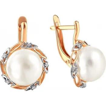 

Примаэксклюзив earrings with pearls and cubic zirconia in red gold