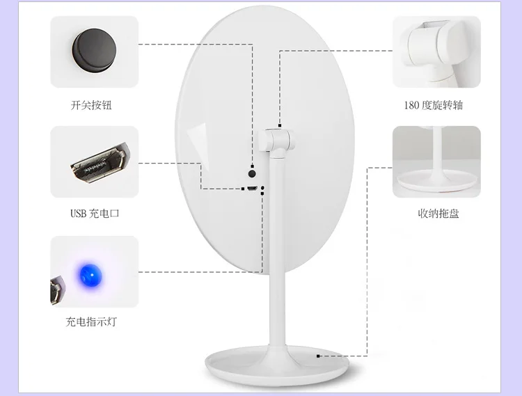 Desktop Single Side LED Fill Light Makeup Mirror Light Included USB Smart Charging Beauty Portable Mirror Factory Customizable