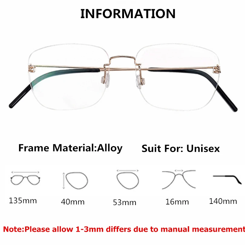 Denmark Brand Titanium Screwless Rimless Lightweight Retro Square Glasses Frame Men Women Optical Prescription Eyeglasses Oculos images - 6