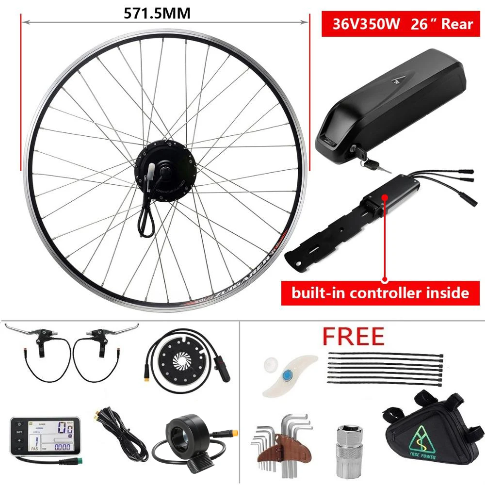 

YOSE POWER 36V 350W Black Hub Motor for Rear Wheel 26'' with Shark Down Tube Hailong 36V12.5Ah Battery Conversion Kit DIY E-Bike