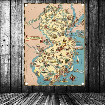 

"United States published in 1935 New Jersey Map" Large Vintage Hang A flag Poster Banner Wall Stickers Canvas Painting