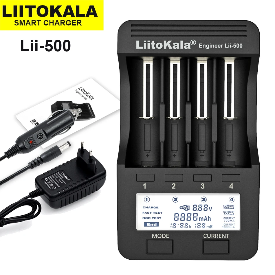 LiitoKala Lii-500 Lii-PD4 Lii-M4 18650 Charger LCD Display Universal Smart Charger test capacity for 26650 18650 21700 AA AAA battery charger battery charger adapter