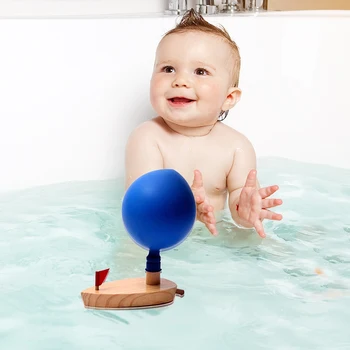 

Baby Bathing Boat Toy Balloon Air Power Wooden Boat Toy Cartoon Water Playing Toys For Children Bathing Funny Toys