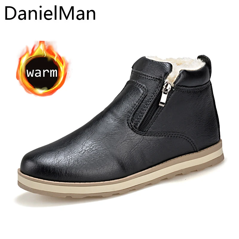Danielman/сезон осень-зима теплые кожаные ботильоны с мехом и плюшем Мужская обувь
