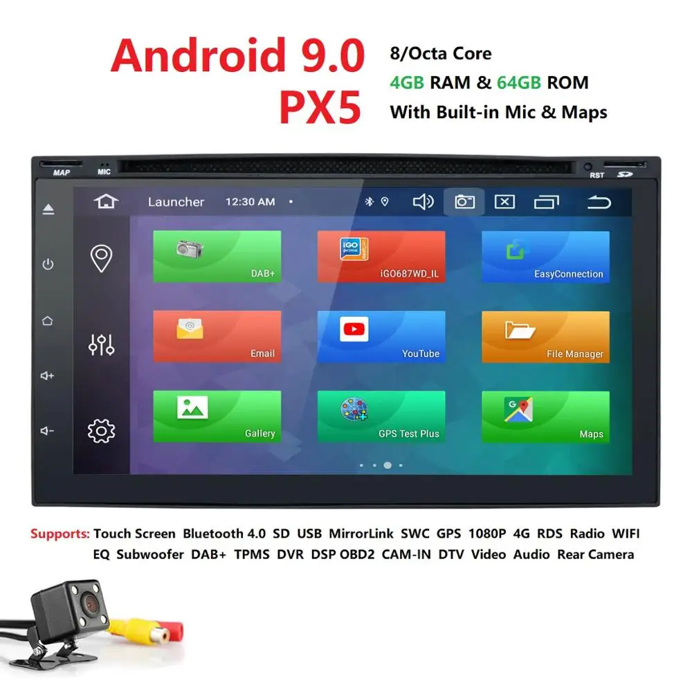 4 Гб+ 64 ГБ Android 9,0 Авто Радио 8/OctaCore 7 дюймов 2DIN универсальный автомобильный dvd-плеер gps стерео аудио головное устройство поддержка DAB DVR OBD BT
