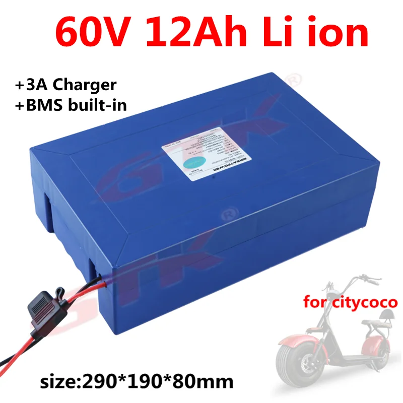 GTK портативный 60В 10ач 12Ач литий ионный аккумулятор с bms для 2 колес citycoco ebike скутер +
