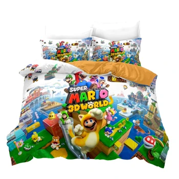 

3d Super Mario World Bedding Set Boys Girls Cartoon Cute Super Mario Bros. Duvet Cover Set Bed Linen Bed Set Comforter Cover Set