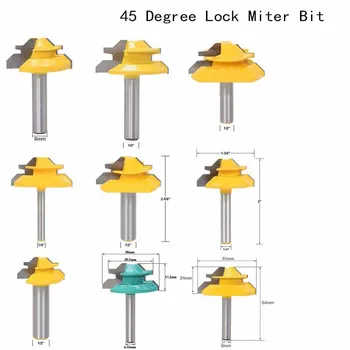 

45 °Lock Miter Router Bit Woodworking Tenon Milling Cutter Drilling Milling For Woodworking Slotted Cutting 6.35/8/12.7mm Shank