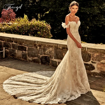 

Traugel Vintage Sweetheart Mermaid Lace Wedding Dresses Elegant Off Shoulder Sexy Bride Dress Chapel Train Bridal Gown Plus Size
