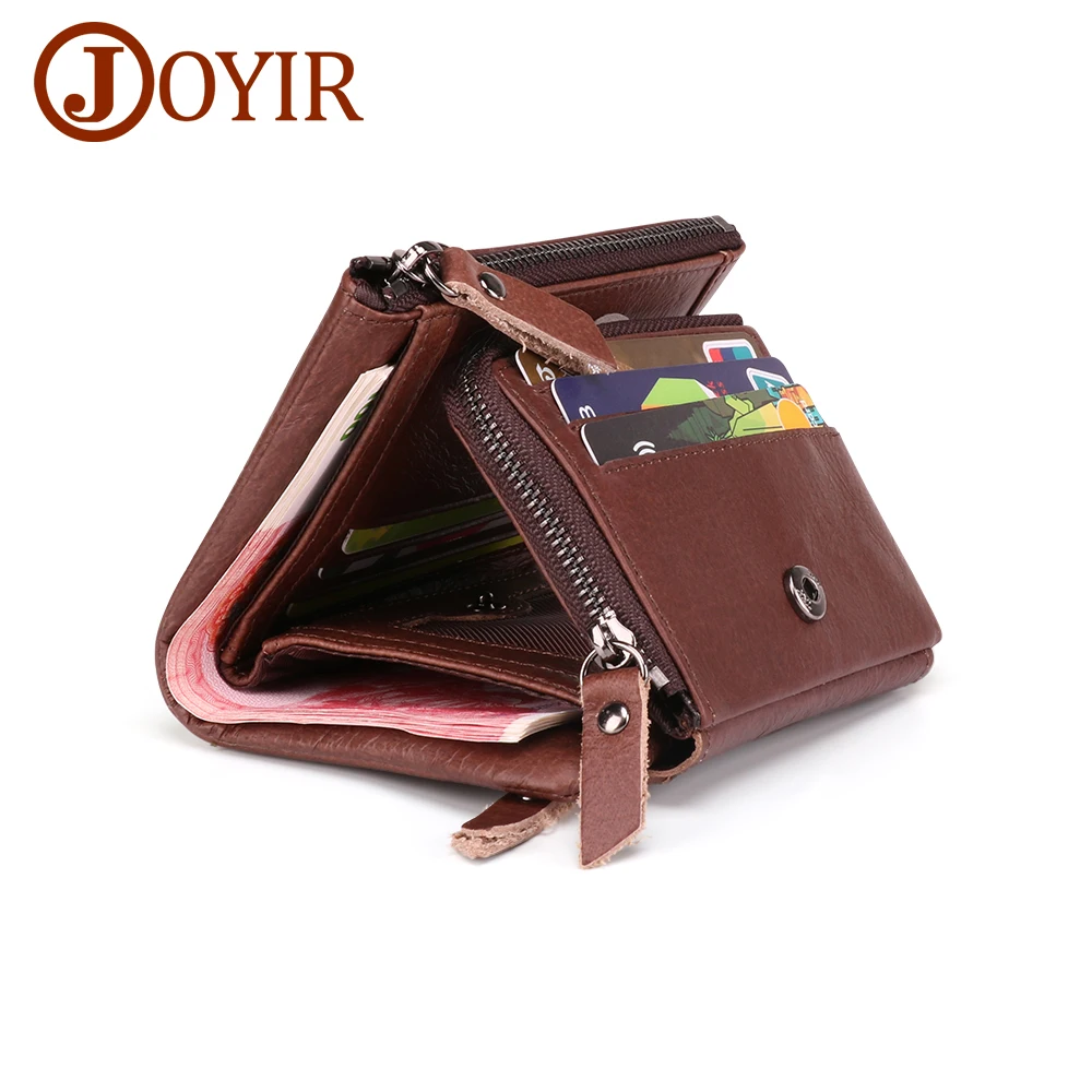 

JOYIR Men Wallets Genuine Leather Wallets For Credit Card Holder Coin Purse Zipper&Hasp Trifold Wallet RFID Portomonee Male