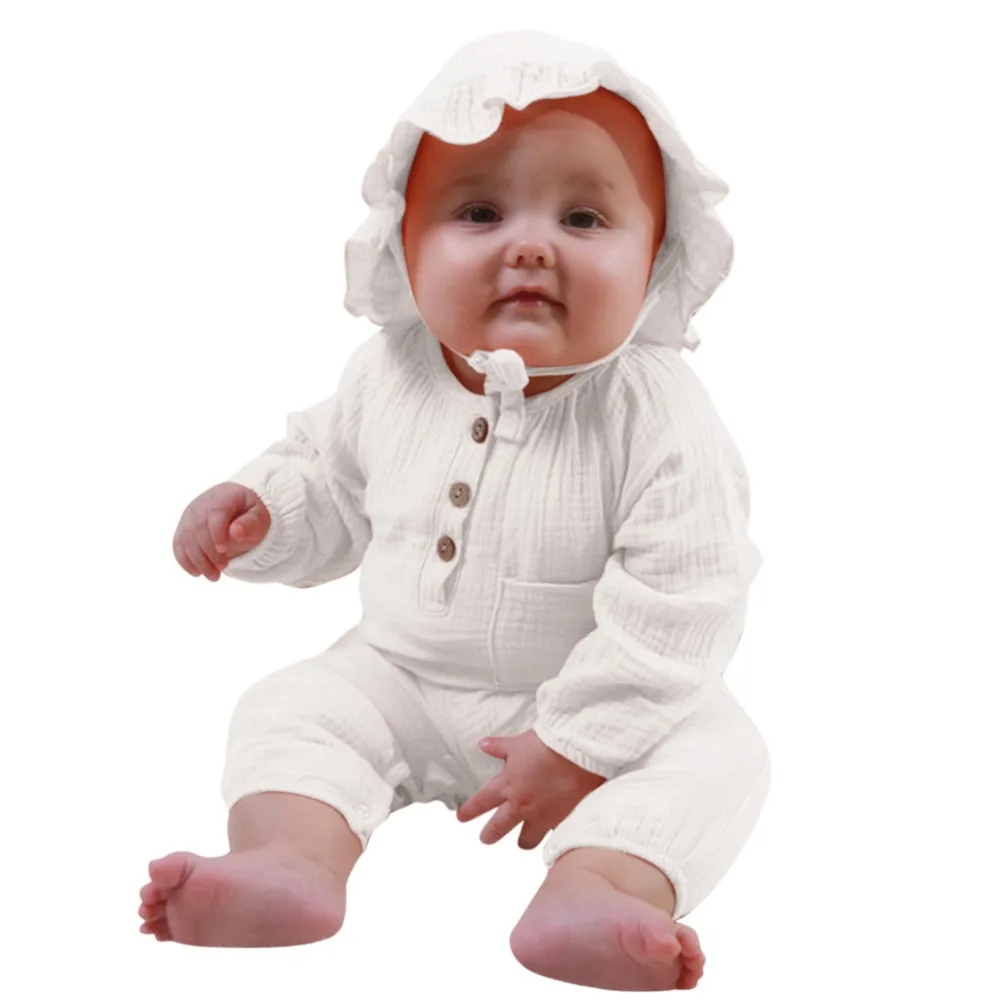 Комбинезон для малышей; комбинезон; осенняя одежда для маленьких девочек; Однотонный комбинезон с длинными рукавами+ шапка; комплекты одежды; navidad bebe;#35