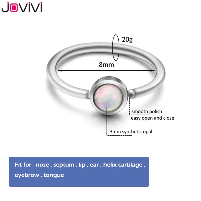 JOVIVI нержавеющая сталь 0,8/20ga синтетический опал нос/губы/бровей нательное пирсинг-кольцо ювелирные изделия смешанные цвета набор Mutifuction 5 шт