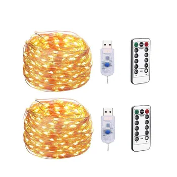 

USB 10M 100LED String Copper Wire Fairys Lights Wedding Xmas Party Decor 8 Modes 2 light strings 2 remote controls ABS/PP F213