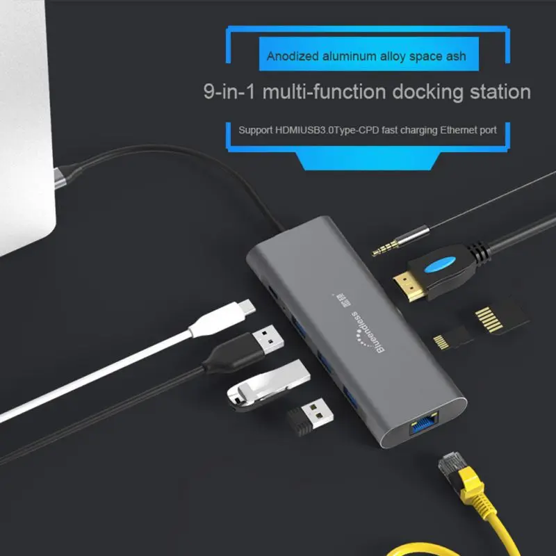 USB C концентратор USB3.0 HDMI VGA RJ45 Gigabit Ethernet SD/TF PD зарядный адаптер USB C док-станция Тип c концентратор конвертер 9 в 1