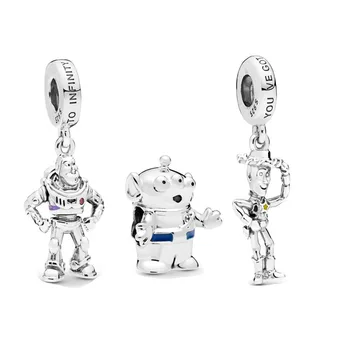 

2020 New 925 Sterling Silver Toy Story Buzz Lightyear Pendant Charm Set Fit pandora Bracelet Alien Charm Bead DIY Jjewelry