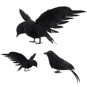 

Realistic Halloween Handmade Crow Magpie Prop Feathered Black Flying Crows Props Raven Scene Birds Decoration