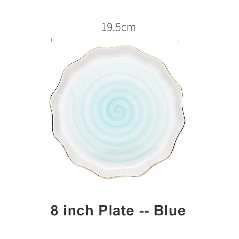 8in Deep Plate Керамическая тарелка с золотой инкрустацией закуски блюда роскошные золотые края тарелка столовая посуда кухонная тарелка черный белый лоток посуда набор - Цвет: 8in Deep Plate