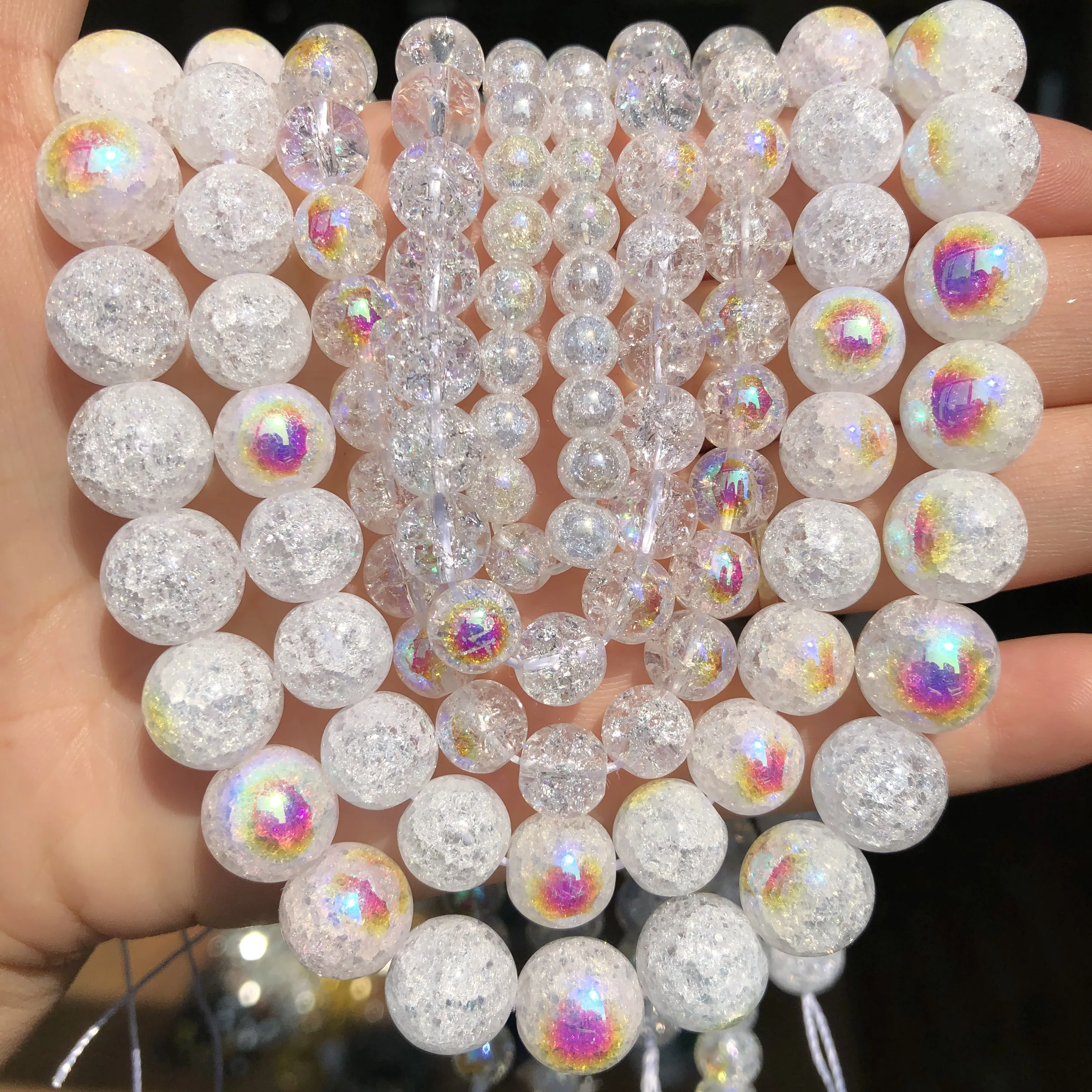 

AB Plated White Snow Crystal Quartz Beads Round Loose Natural Spacer Beads For Jewelry Making Diy Bracelet Necklace 6 8 10 12mm
