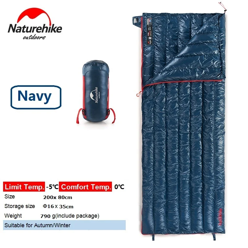 Naturehike 200x80cm 190x72cm Large Ultra Light Down Winter Sleeping Bag Adult Outdoor Camping Goose Down Sleeping Bag Keep Warm - Цвет: Navy 200x80cm