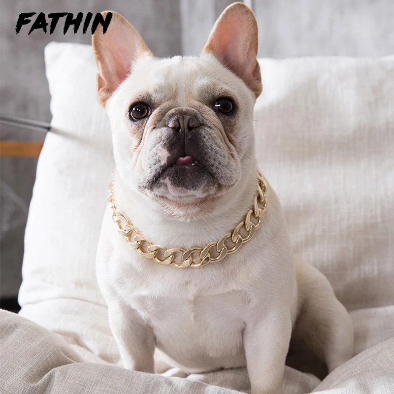 FATHIN de plástico de oro perro de Collar de cadena joyas de mascotas apoyos de la foto de perro accesorios 37CM para pequeños perros grandes