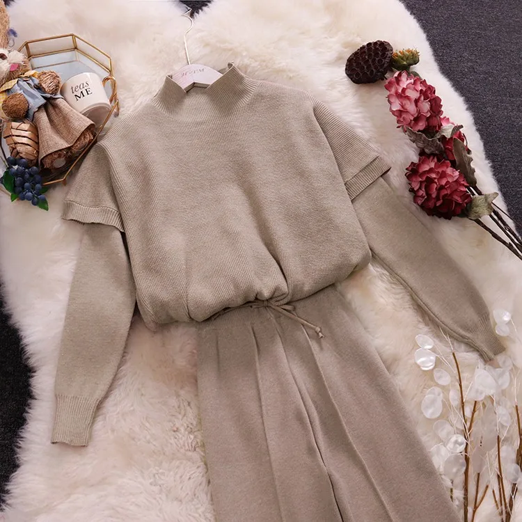 Amolapha женский однотонный вязаный свитер+ жилет+ брюки, наборы, Осень-зима, женский джемпер, топы, брюки, 3 предмета, костюмы, наряды