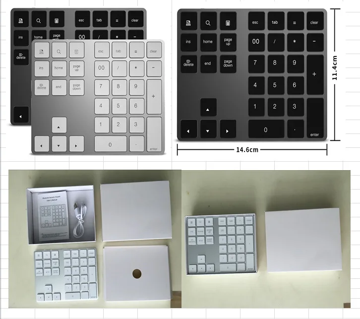 Aluminum Alloy Bluetooth Wireless Numeric Keyboard Rechargeable 34 Keys Mini Keypads for Windows Mac OS Android Laptop PC