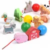 Fun wooden farm animal building blocks beaded toys baby beaded game early education Montessori children educational toys 1