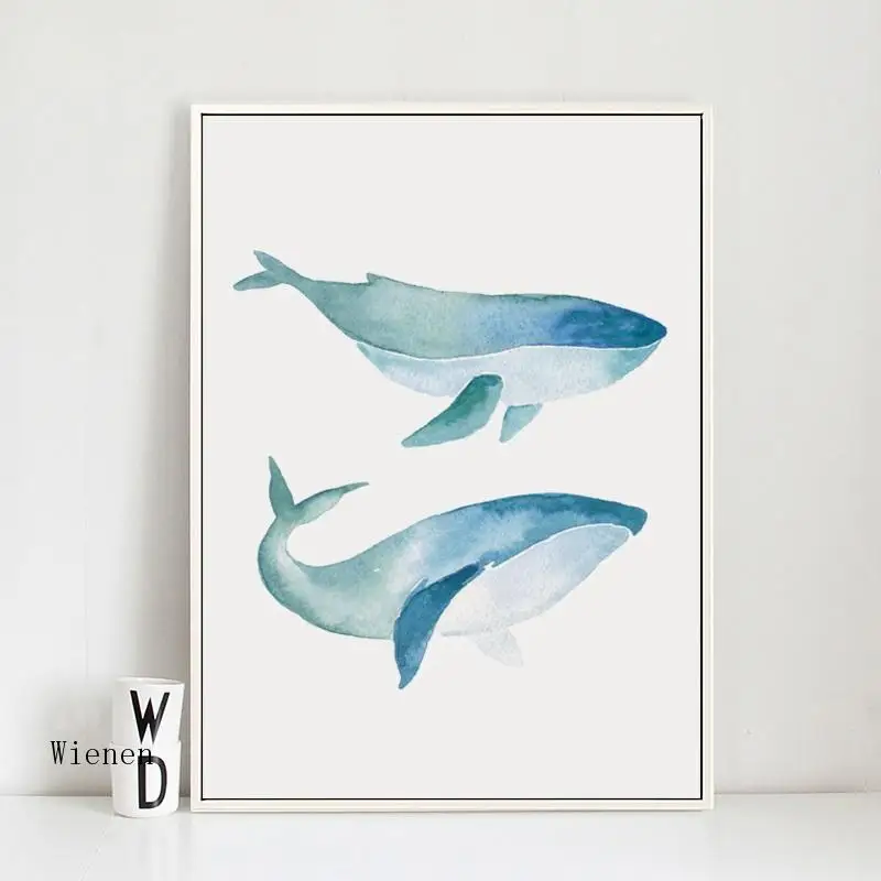 

Abstract Cartoon Style Whale Canvas Painting Nordic Simple Watercolor Art Posters and Prints Wall Pictures for Home Decoration