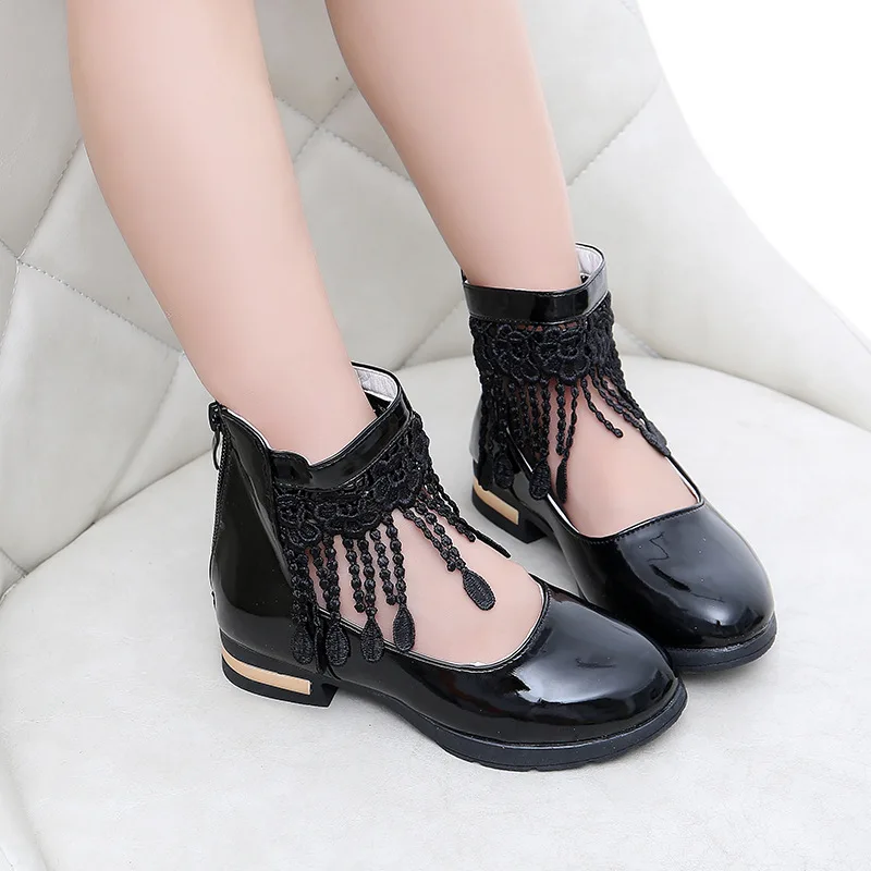 Розовые белые черные красные туфли из искусственной кожи для девочек Вечерние с