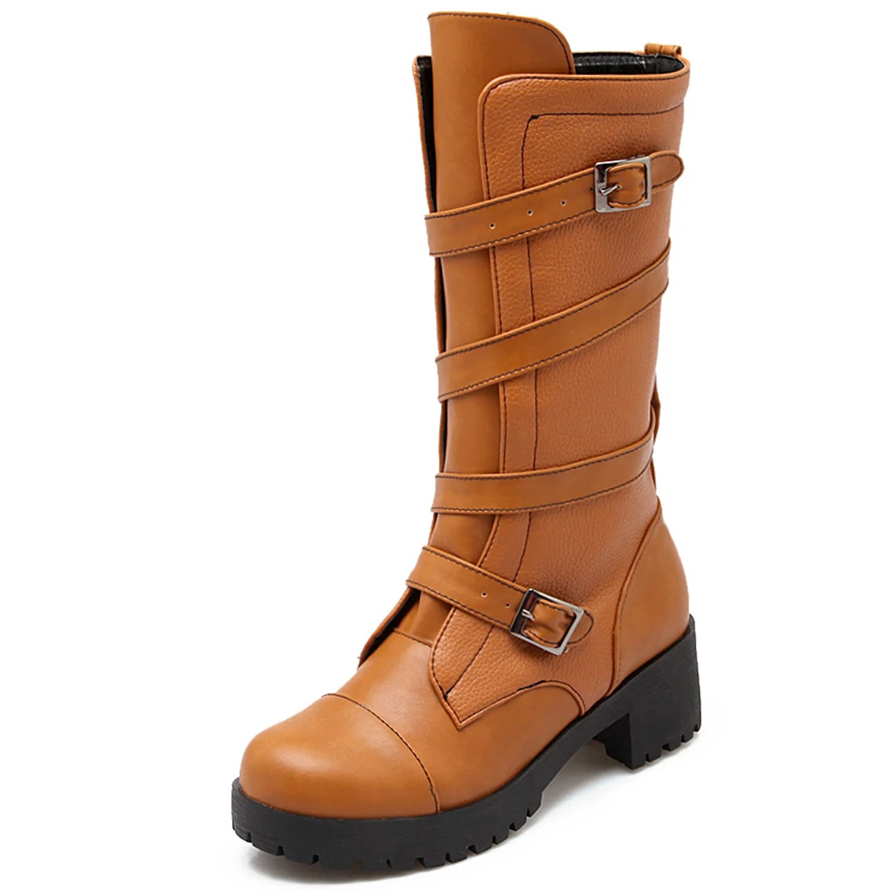 SARAIRIS 33-42 Office Ladies Elegant mid-calf Boots Decorating Platform Boots Ladies Daily Date Med Heels Shoes Woman - Цвет: Коричневый