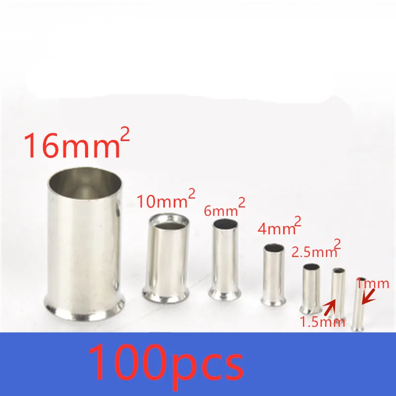 

100PCS Non-Insulated Wire Connector Ferrules Electrical Cable Terminal Copper Bare Tinned Crimp Terminal 0.5mm-16mm 22-10 AWG