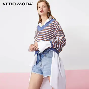 

Vero Moda Women's Vintage V-Neck Striped Loose Fit Short Sweater | 319413580