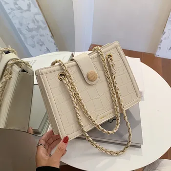 

Burminsa Crocodile Pattern Square Chain Shoulder Bags For Women Unique Design High Quality PU Leather Ladies Messenger Bags 2020