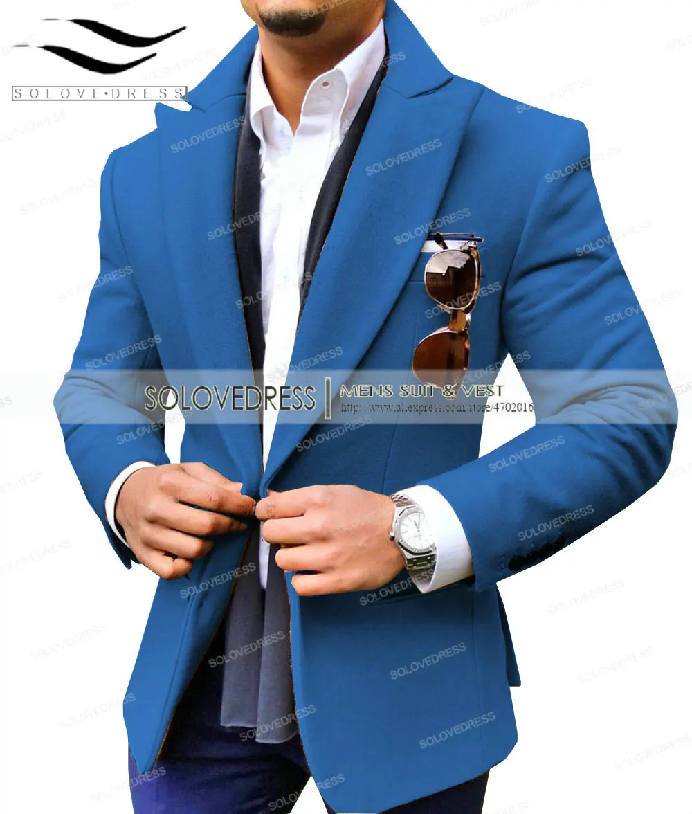 Коричневый пиджак для мужчин, для отдыха, шерсть, твид, балзер, формальный, нотч, с отворотом, Бизнес Стиль, приталенный смокинг, Женихи, для мужчин, зимнее пальто - Цвет: Blue