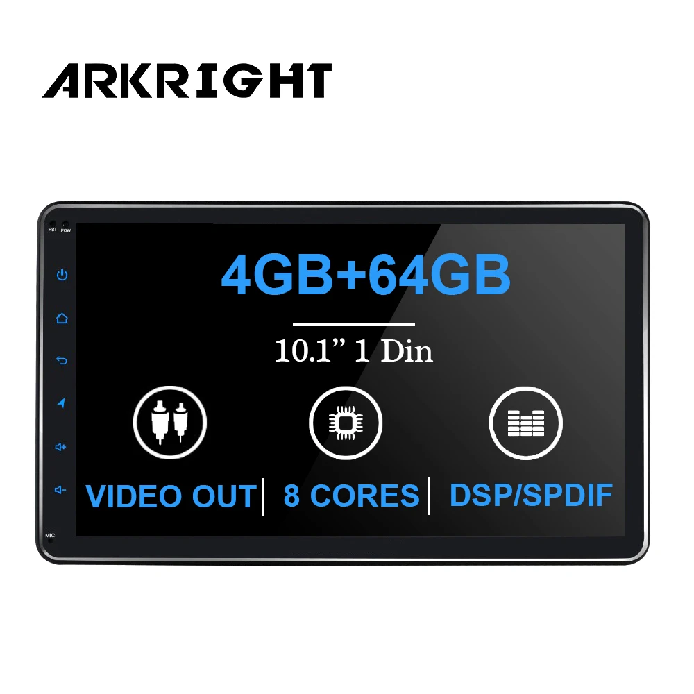 

10.1" 4+64 GB car radio Bluetooth 1 Din Android car stereo audio player with GPS/Video output/SWC/IPS/SPDIF