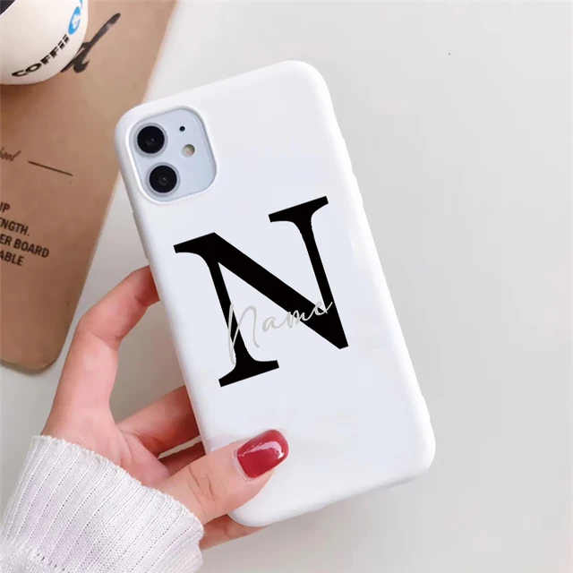 Flowers Diy For iphone 11 12 13 Pro Mini Phone Case Custom Capital Letters Name For X XS Max XR 7 8 Plus SE New Silicone Cover white diy name Hei