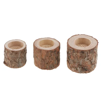 

3x Wedding Supplies Wood Tree Stump Tea Light LED Candle Flames Candle Holder for Home Wedding Birthday Decoration