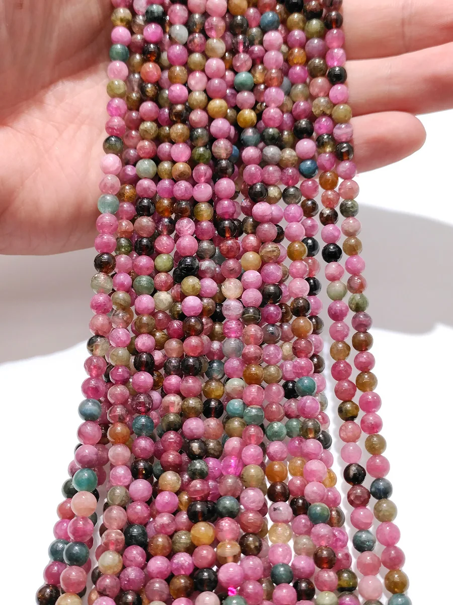 

3A Natural GemStones Round Colorful Tourmaline Angel Beads 15 Inches Select Size 5MM Jewelry For Bracelet Necklace Making