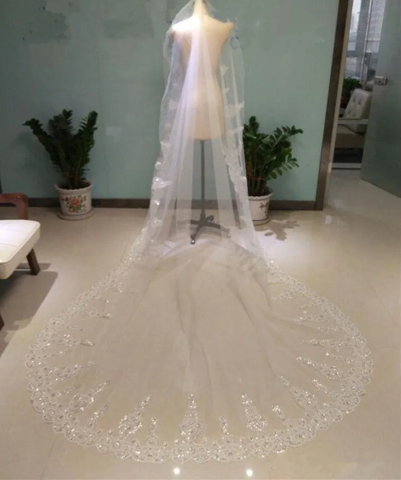 

Luxury Shiny Beading Rhinestone Cathedral Length for Wedding White Ivory Long Bridal Veil with Comb