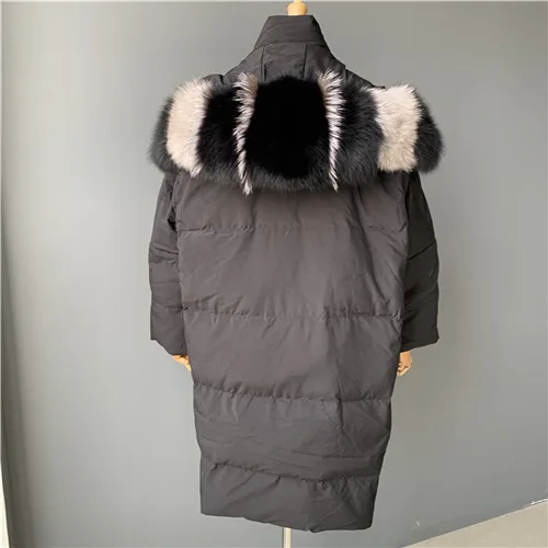 Black match fox fur MAOMAOFUR, пуховик на белом утином пуху, Зимняя женская парка с воротником из натурального меха, Дамское плотное теплое пуховое пальто, цветная куртка оверсайз - Цвет: Black match fox fur