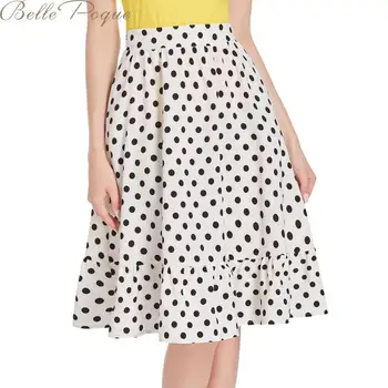 

Belle Poque Woman Midi Dot Skirt Ruffle Flared A-Line Women Skirts Pleated Elastic Waist Red White Polka Dot Skirts 2020 Summer