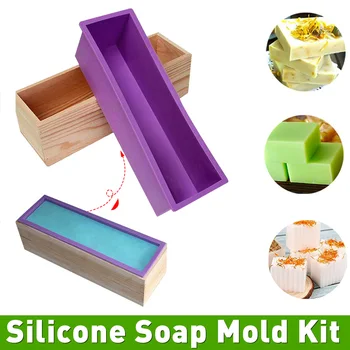 

Silicone Soap Mold Handmade Soaps Making Tool Rectangular Flexible Mould with Wooden Box for DIY Handmade Soaps Candle Supplies