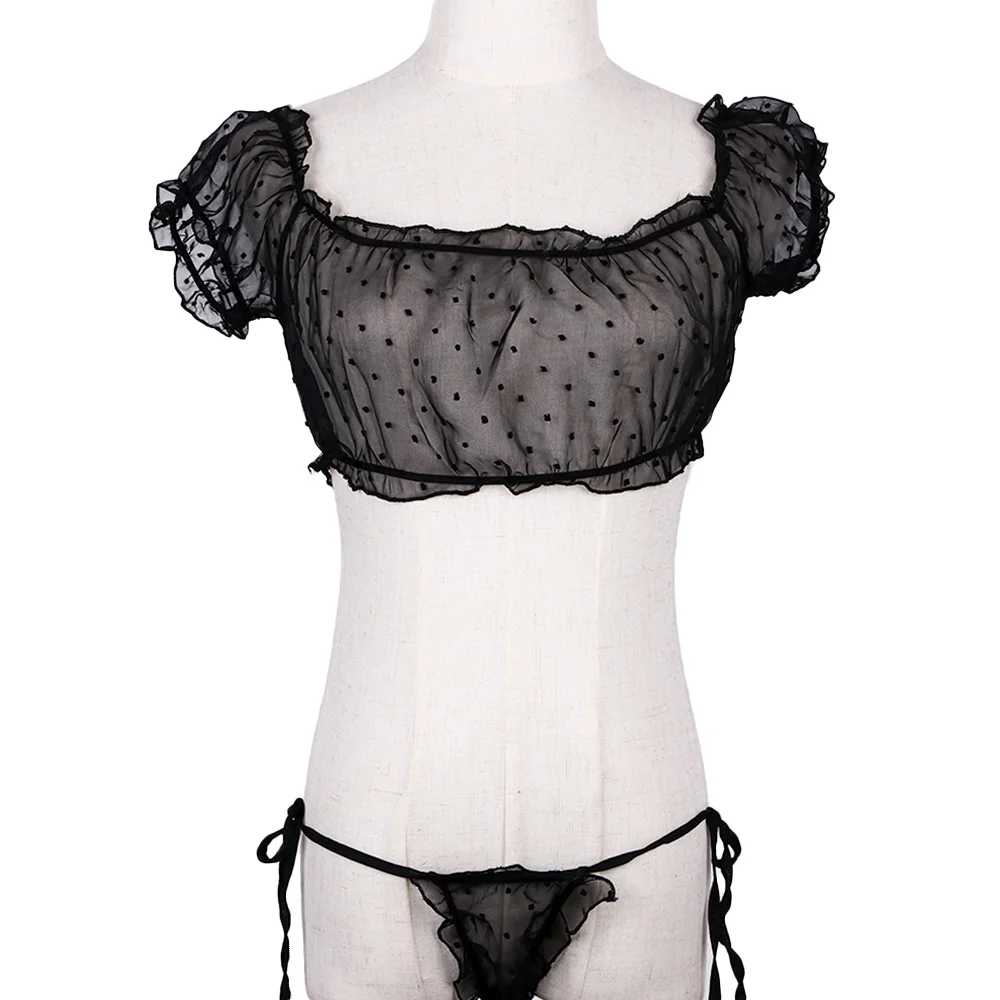 Transparent Lace Bra G-string Suits Strapless Shoulder Tube Top Pajamas Sexy Women Plunge Underwear Set Bra& Brief Sets