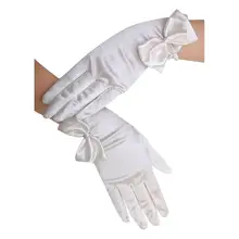 Женские атласные однотонные Короткие свадебные перчатки с бантом и косой манжетой Свадебные варежки