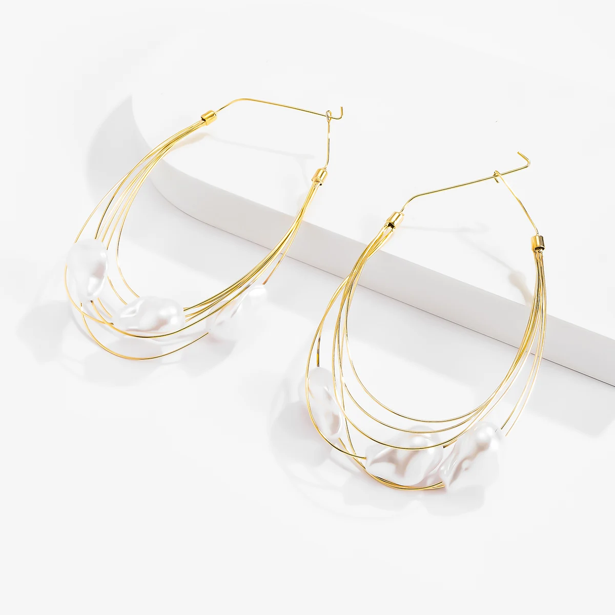 SHIXIN Pearls Big Hoop Earrings for Women Layered Large Circle Earrings 2020 Fashion Jewelry Trendy Wedding Earings Korean Girls - Image 4