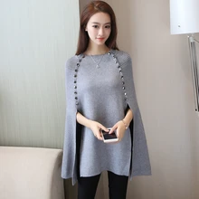 Autumn Winter Luxury Party Club Women Wool Cloak Shawl Button Elegant Knitting Sweater Cape Loose Pullover Long Knitted Jumper Autumn Winter Luxury Party Club Women Wool Cloak Shawl Button Elegant Knitting Sweater Cape Loose Pullover Long Knitted Jumper