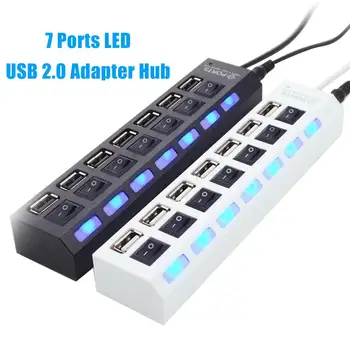 

7 Ports USB 2.0 Adapter High Speed Multi-interface Hub Power on/off Independent Switch Indicator Light Seven-bit Splitter