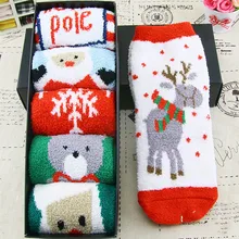 5 шт./лот, зимние теплые утолщенные бархатные кашемировые носки, коралловый кашемир, носки с оленем, носки для женщин и мужчин, Мультяшные носки Meia, милый Рождественский подарок