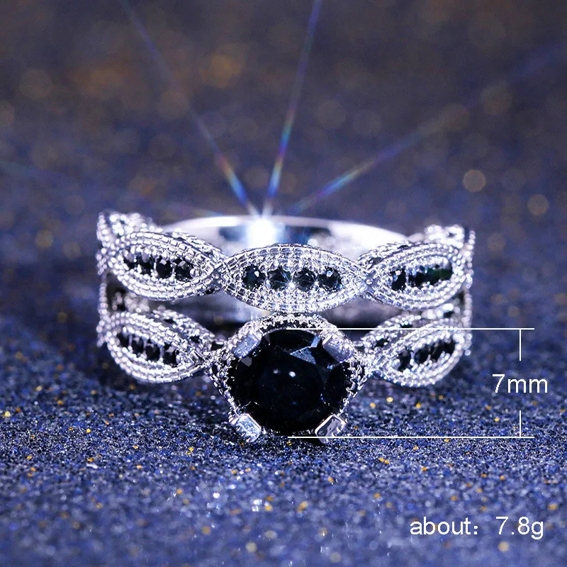 Роскошное женское черное циркониевое плетеное кольцо, винтажное серебро, Ювелирное кольцо, богемное винтажное серебрянное кольцо для женщин