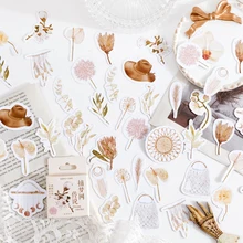 

Withered Flowers Material Sticky Diary Stickers Aesthetic Scrapbook for Notebooks Stationery Supplies Packing 46PCS